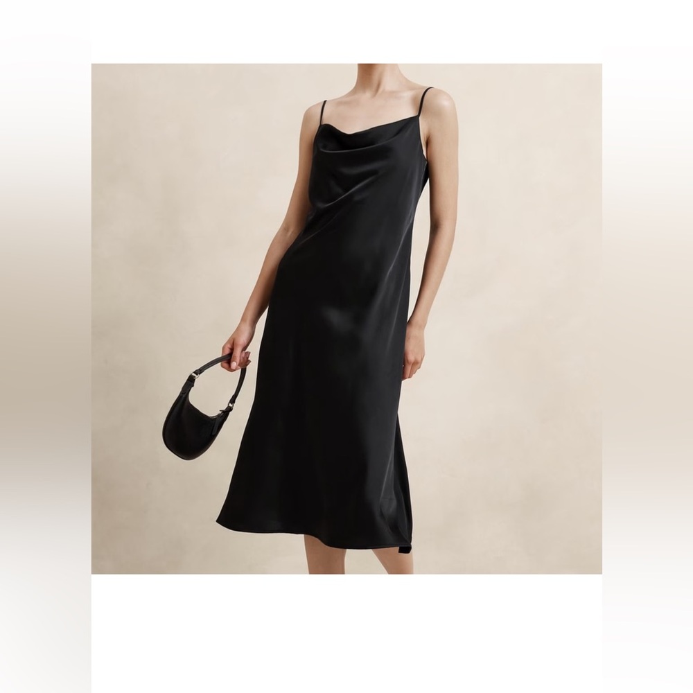 Banana Republic Black Satin Cowl Neck Midi Slip Dress